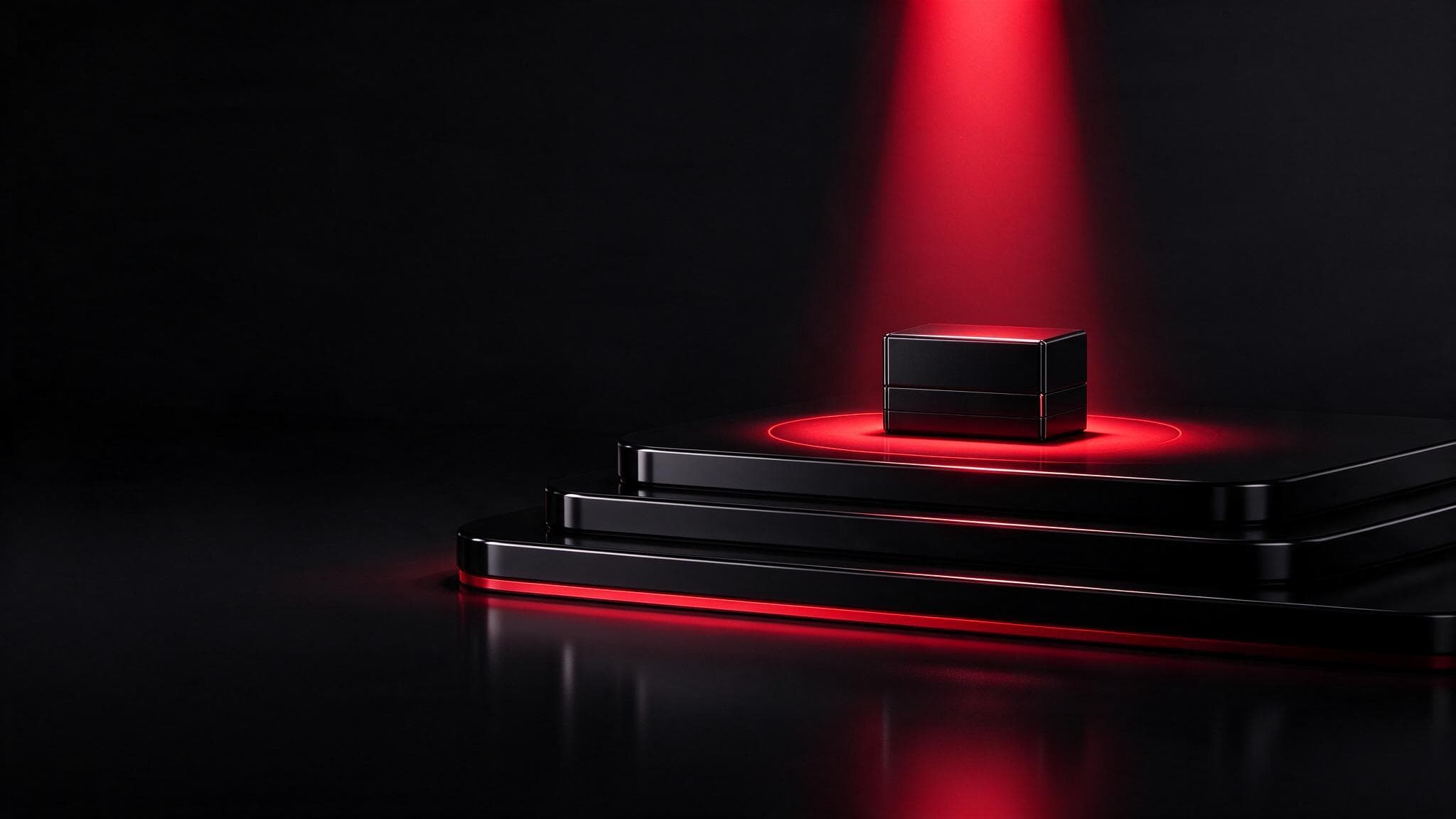 A small black box singled out by a crimson spotlight on the top tier of a black podium: promoting a product with Hepsiburada ads