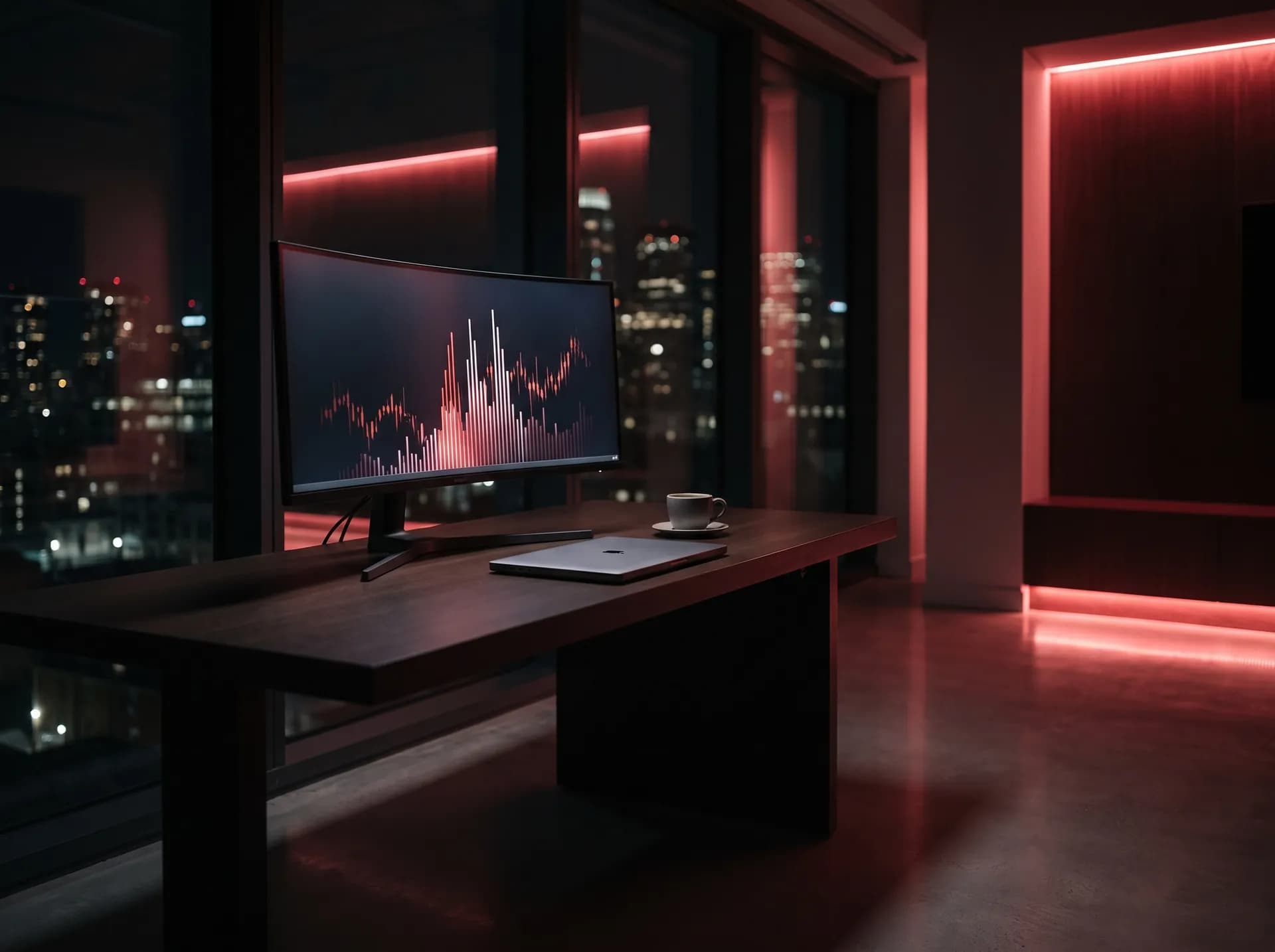 Performetic office with a growth dashboard at night