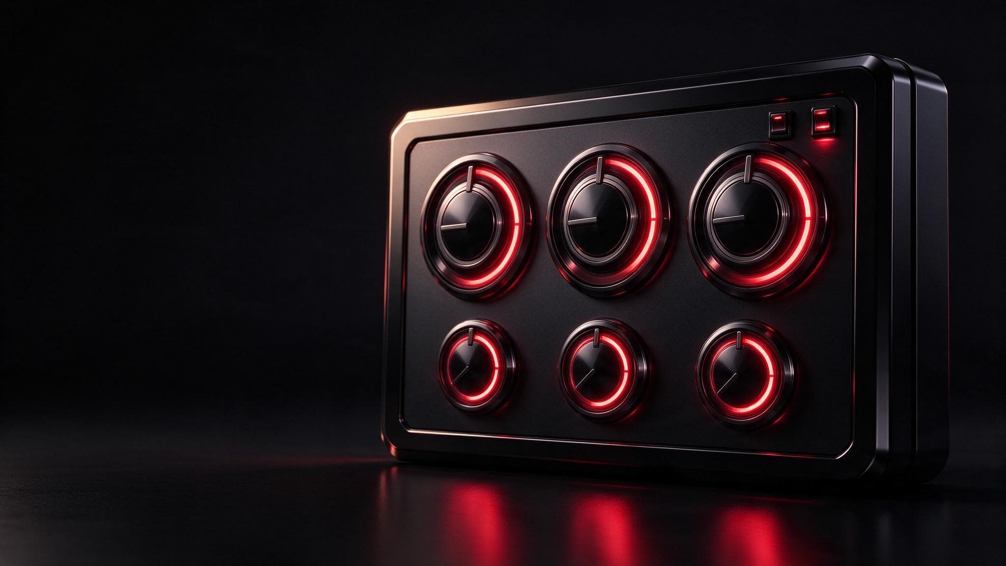 Glossy black control panel with red glowing dials, showing when Meta Advantage+ Sales works and when it wastes budget